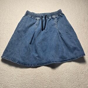 Womens Blue Denim Mini Skirt Elastic Waist Drawstring Flared A-Line Size XXL